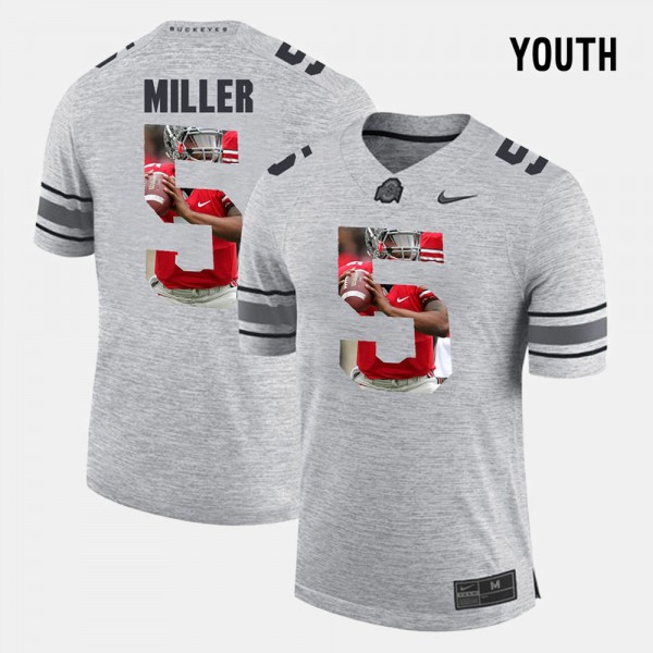 Ohio State Buckeyes Braxton Miller Youth #5 Gray Pictorial Gridiron Fashion College Football Jersey 2404FIET8